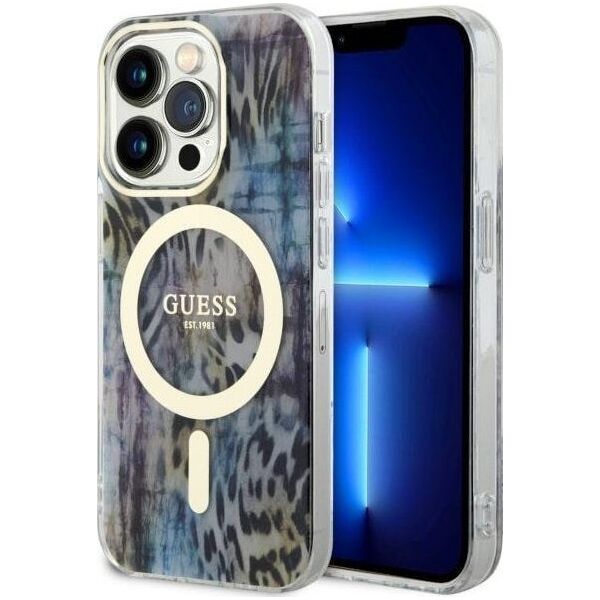 Guess Guess Leopard MagSafe - Etui iPhone 14 Pro Max (Niebieski)