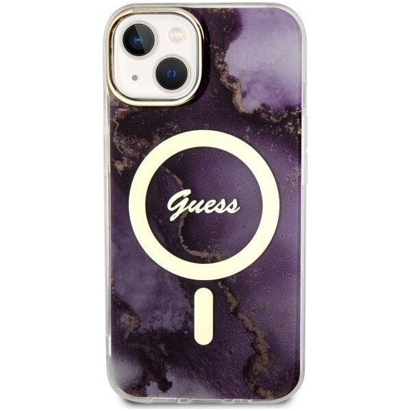 Guess Guess Golden Marble MagSafe - Etui iPhone 14 (Purpurowy)