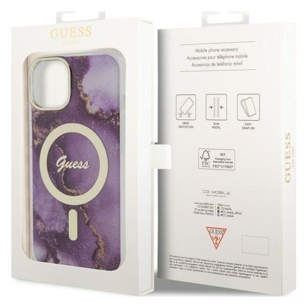 Guess Guess Golden Marble MagSafe - Etui iPhone 14 (Purpurowy)