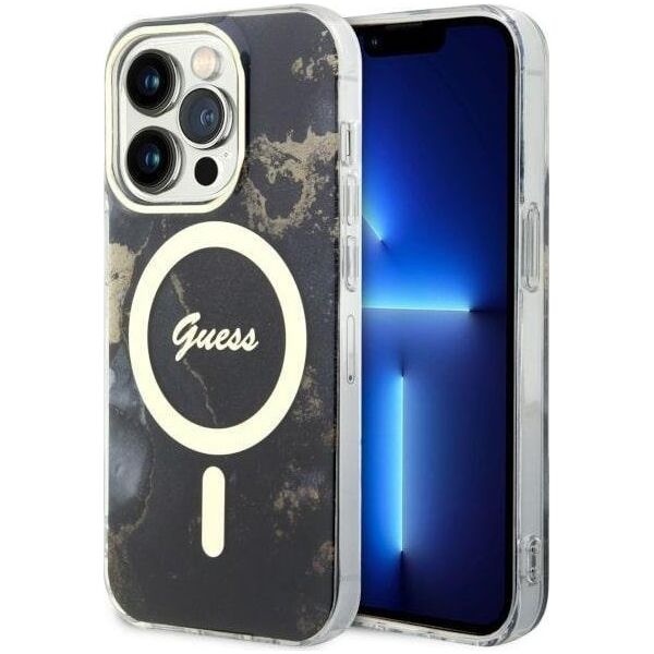 Guess Guess Golden Marble MagSafe - Etui iPhone 14 Pro Max (Czarny)
