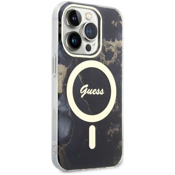 Guess Guess Golden Marble MagSafe - Etui iPhone 14 Pro (Czarny)