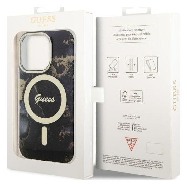 Guess Guess Golden Marble MagSafe - Etui iPhone 14 Pro (Czarny)