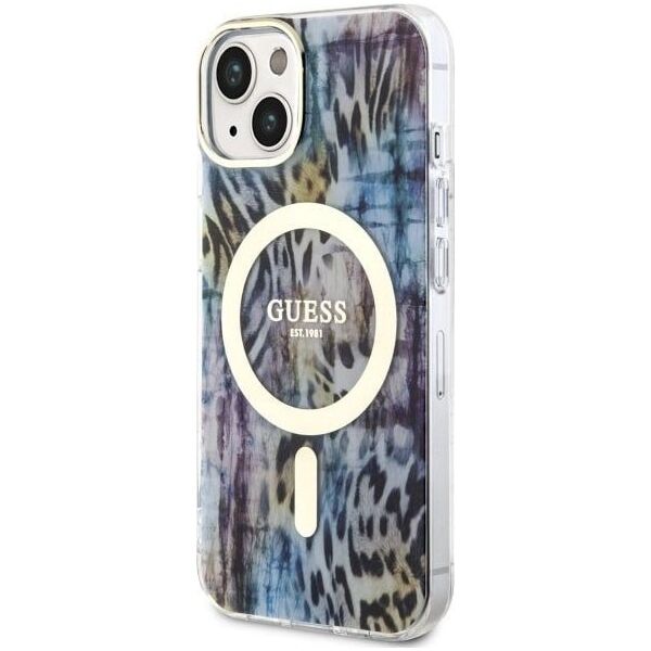 Guess Guess Leopard MagSafe - Etui iPhone 14 (Niebieski)