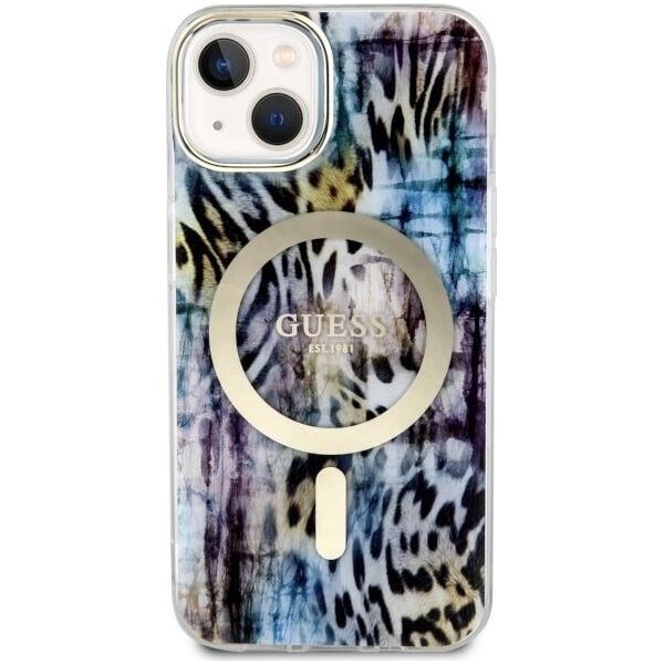 Guess Guess Leopard MagSafe - Etui iPhone 14 (Niebieski)