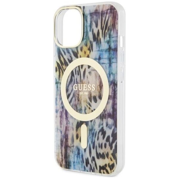 Guess Guess Leopard MagSafe - Etui iPhone 14 (Niebieski)