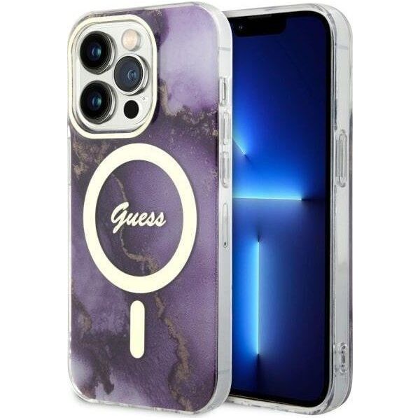 Guess Guess Golden Marble MagSafe - Etui iPhone 14 Pro (Purpurowy)