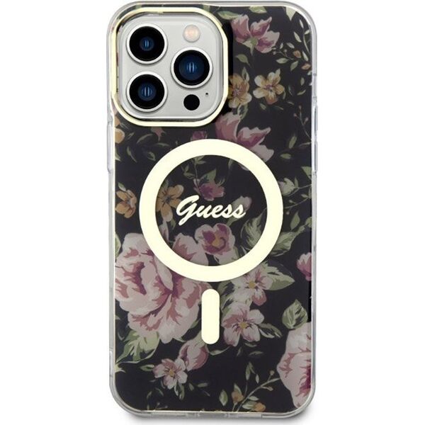 Guess Guess Flower MagSafe - Etui iPhone 14 Pro Max (Czarny)