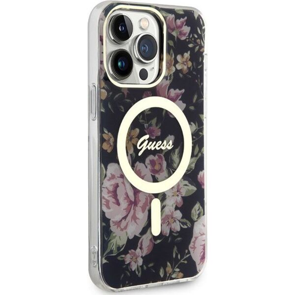 Guess Guess Flower MagSafe - Etui iPhone 14 Pro Max (Czarny)