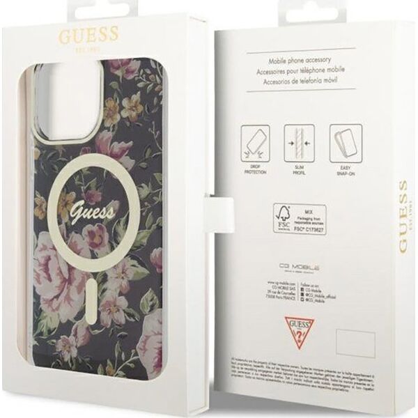 Guess Guess Flower MagSafe - Etui iPhone 14 Pro Max (Czarny)