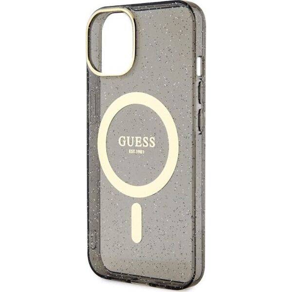 Guess Guess Glitter Gold MagSafe - Etui iPhone 14 Plus (Czarny)