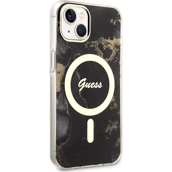 Guess Guess Golden Marble MagSafe - Etui iPhone 14 (Czarny)