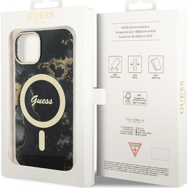 Guess Guess Golden Marble MagSafe - Etui iPhone 14 (Czarny)