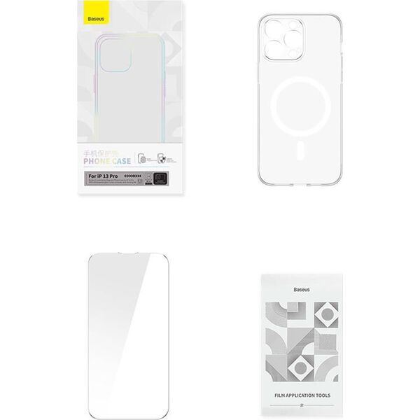 Baseus Etui ochronne Baseus Magnetic Crystal Clear do iPhone 13 Pro (transparentne) + szkło hartowane + zestaw czyszczący