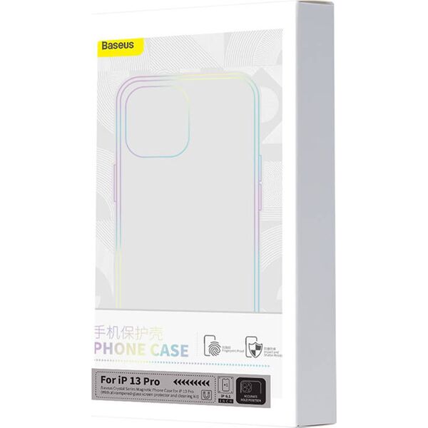 Baseus Etui ochronne Baseus Magnetic Crystal Clear do iPhone 13 Pro (transparentne) + szkło hartowane + zestaw czyszczący