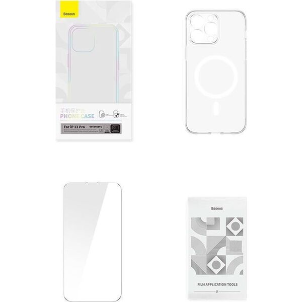 Baseus Etui ochronne Baseus Magnetic Crystal Clear do iPhone 13 Pro (transparentne) + szkło hartowane + zestaw czyszczący