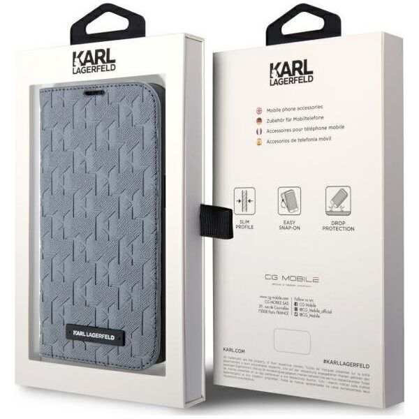 Karl Lagerfeld Etui Karl Lagerfeld KLBKP14LSAKLHPG Apple iPhone 14 Pro bookcase srebrny/silver Saffiano Monogram