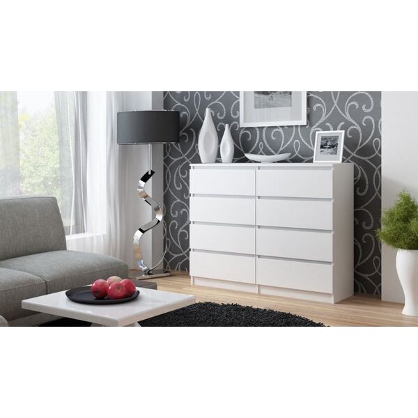 Topeshop DUŻA KOMODA SZAFKA 8 SZUFLAD 120CM * KOLOR BIAŁY (zestaw 3 cz.)