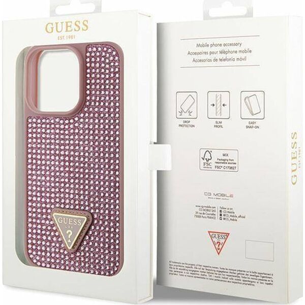 Guess Etui Guess GUHCP14LHDGTPP Apple iPhone 14 Pro różowy/pink hardcase Rhinestone Triangle