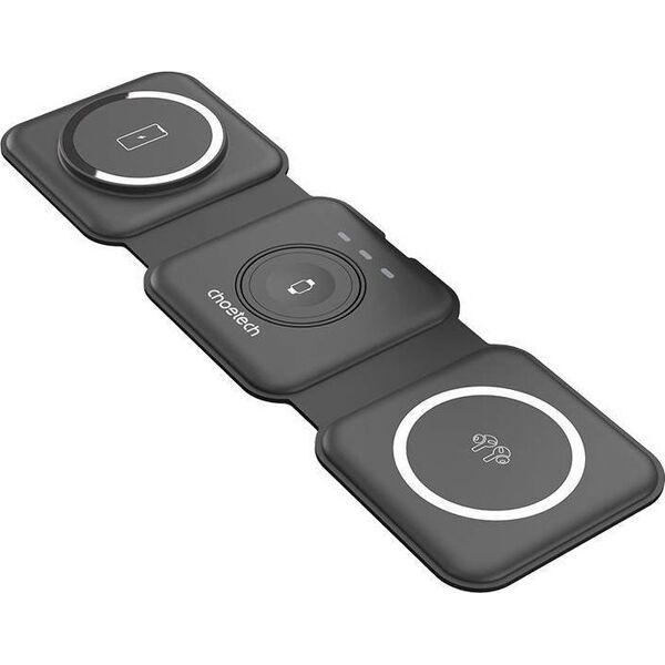 Ładowarka Choetech Magnetyczna ładowarka indukcyjna Choetech T588-F 3w1 15W (czarna)