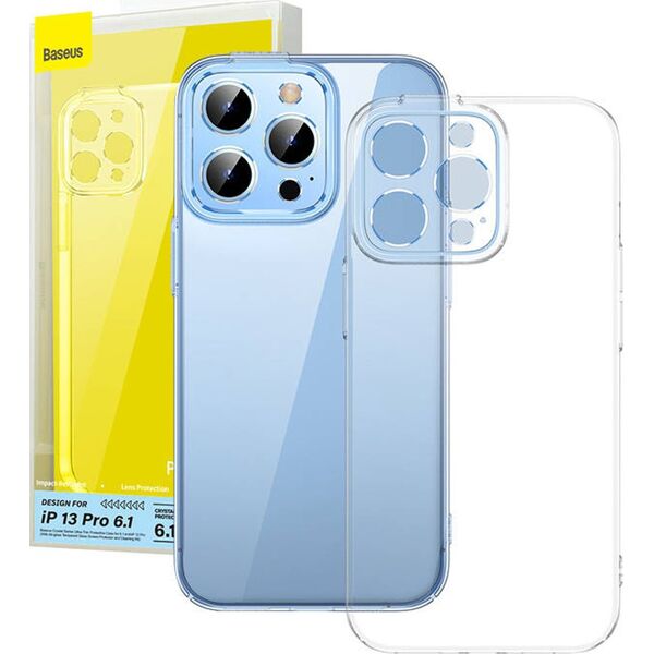 Baseus Transparentne etui ochronne Baseus Crystal do iPhone 13 Pro + szkło hartowane + zestaw czyszczący