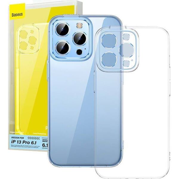 Baseus Transparentne etui ochronne Baseus Crystal do iPhone 13 Pro + szkło hartowane + zestaw czyszczący