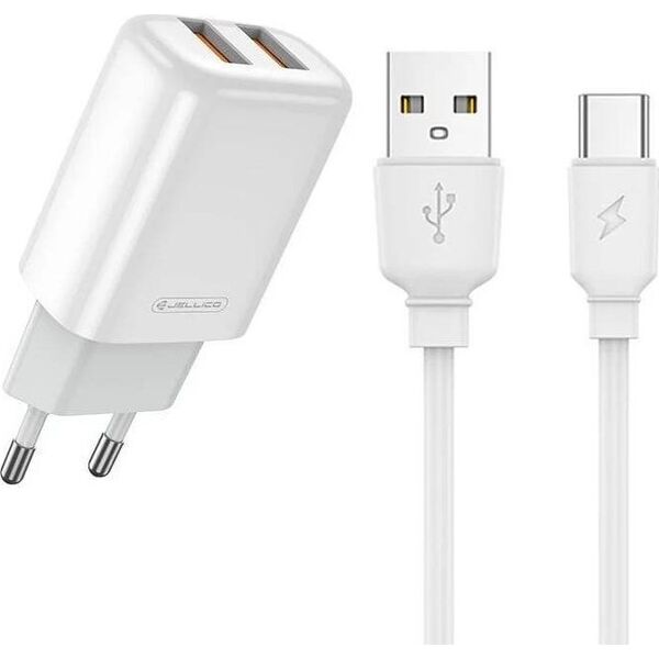 Ładowarka nemo Ładowarka Sieciowa 2.4A 2xUSB + Kabel USB - USB-C Jellico EU02 biała