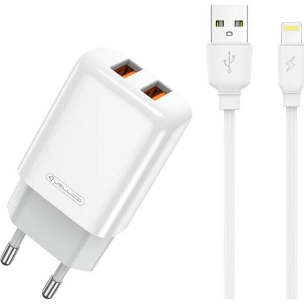 Ładowarka nemo Ładowarka Sieciowa 2x USB 2.4A + Kabel USB - Lightning Jellico EU02 biały