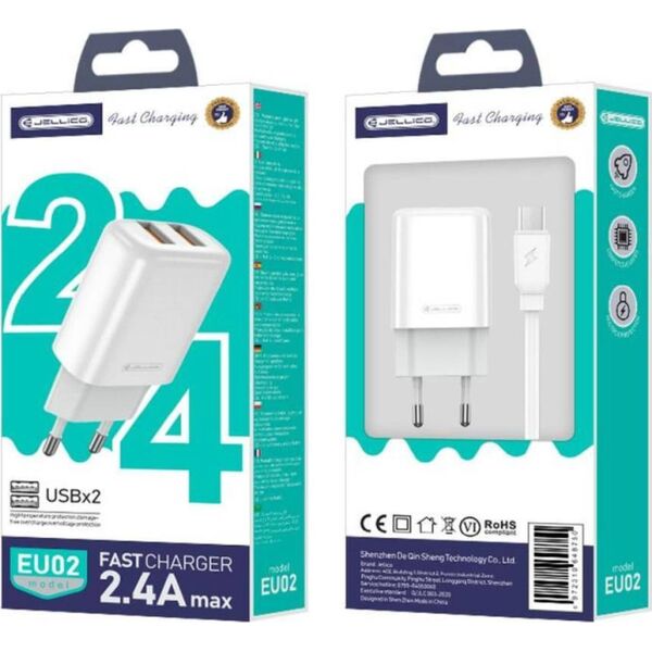 Ładowarka nemo Ładowarka Sieciowa 2x USB 2.4A + Kabel USB - micro USB Jellico EU02 biały