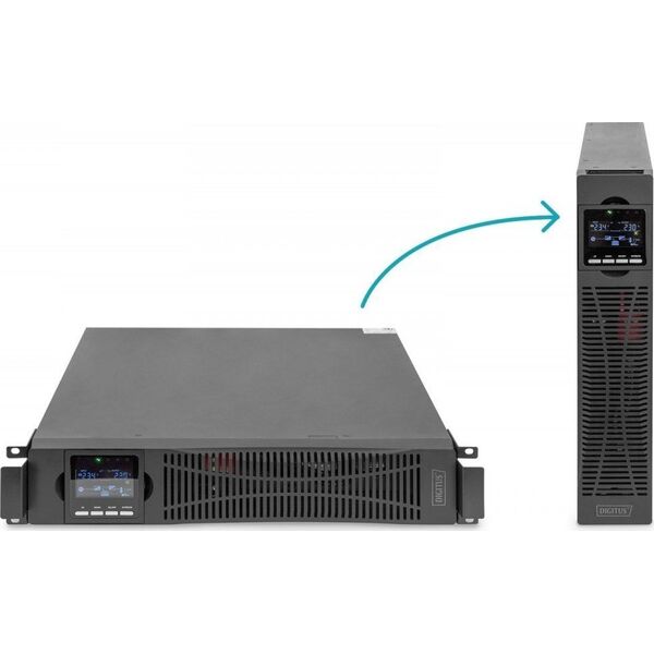 Digitus Zasilacz awaryjny UPS Online Rack 19'/Tower, 10kVA/10kW, 2U, bez baterii (moduł baterii DN-170108)