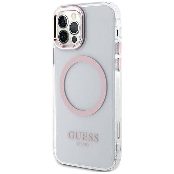 Guess Etui Guess GUHMP12MHTRMP Apple iPhone 12/12 Pro różowy/pink hard case Metal Outline Magsafe