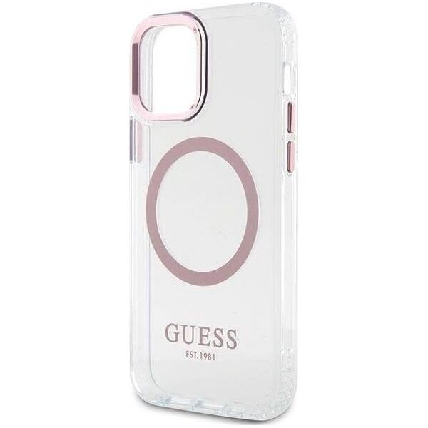 Guess Etui Guess GUHMP12MHTRMP Apple iPhone 12/12 Pro różowy/pink hard case Metal Outline Magsafe