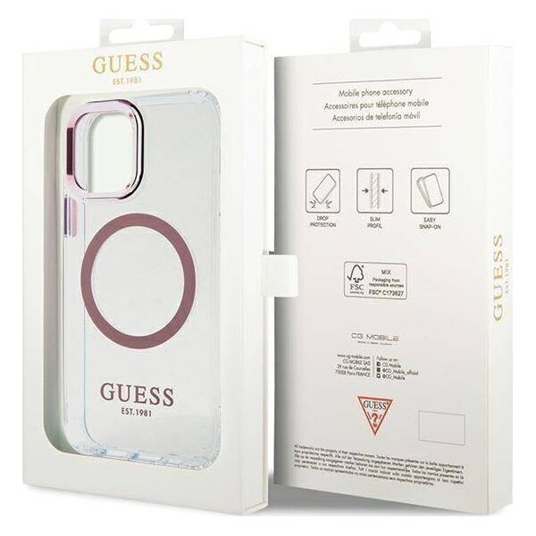 Guess Etui Guess GUHMP12MHTRMP Apple iPhone 12/12 Pro różowy/pink hard case Metal Outline Magsafe