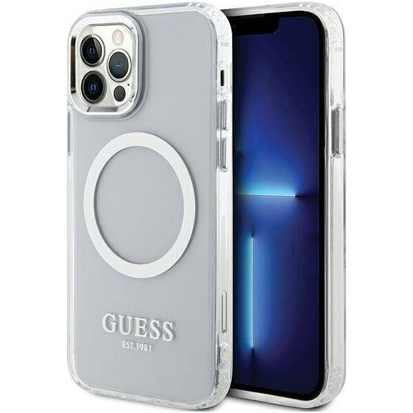 Guess Etui Guess GUHMP12MHTRMS Apple iPhone 12/12 Pro srebrny/silver hard case Metal Outline Magsafe