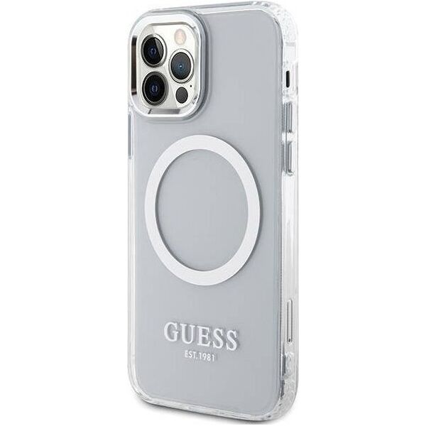 Guess Etui Guess GUHMP12MHTRMS Apple iPhone 12/12 Pro srebrny/silver hard case Metal Outline Magsafe
