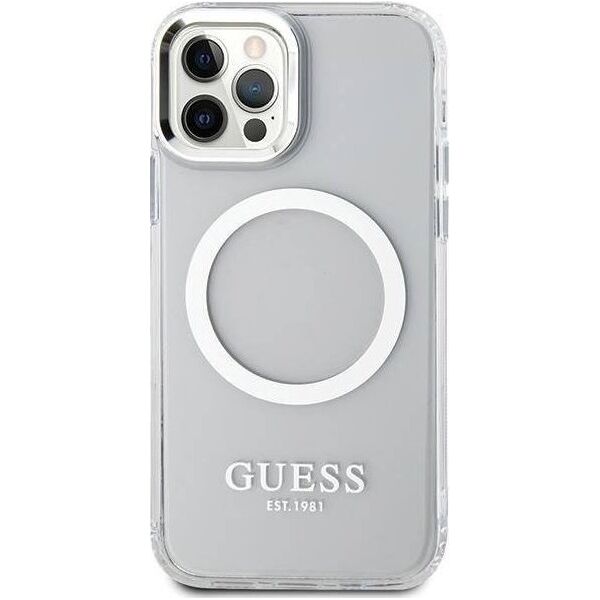 Guess Etui Guess GUHMP12MHTRMS Apple iPhone 12/12 Pro srebrny/silver hard case Metal Outline Magsafe