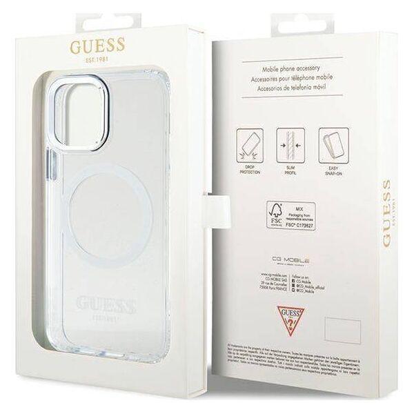 Guess Etui Guess GUHMP12MHTRMS Apple iPhone 12/12 Pro srebrny/silver hard case Metal Outline Magsafe