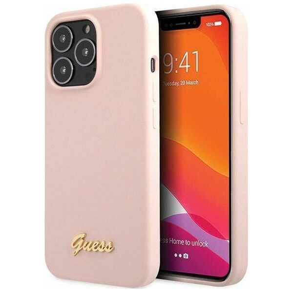 Guess Guess GUHCP13XLSLMGLP iPhone 13 Pro Max 6.7" jasnoróżowy/light pink hardcase Silicone Script Gold Logo