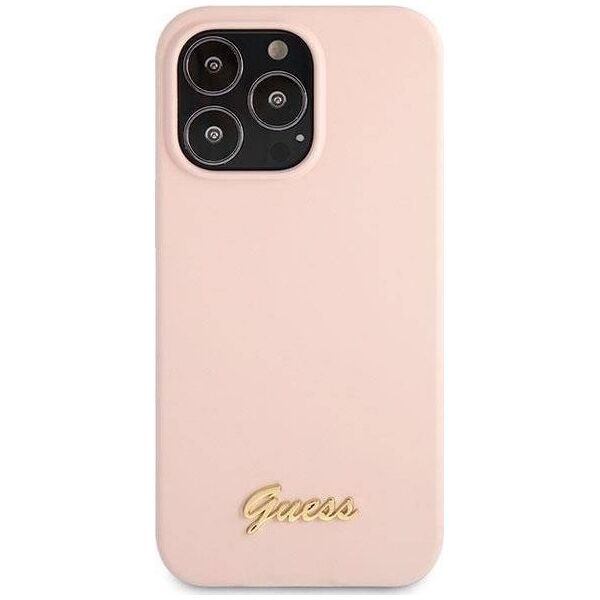 Guess Guess GUHCP13XLSLMGLP iPhone 13 Pro Max 6.7" jasnoróżowy/light pink hardcase Silicone Script Gold Logo