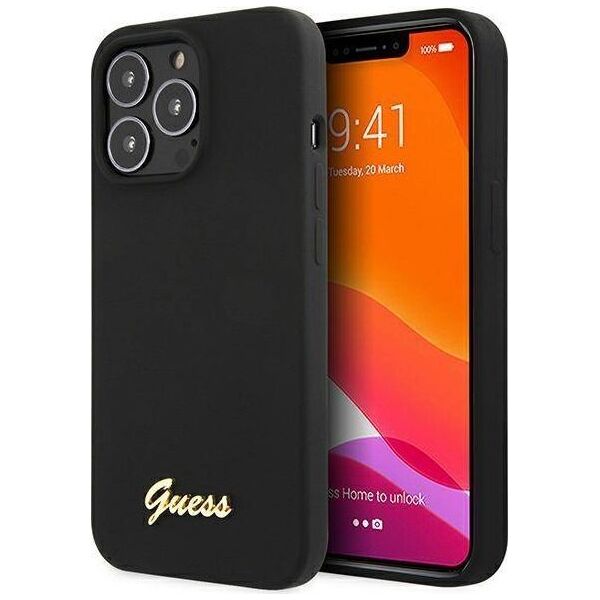 Guess Guess GUHCP13XLSLMGBK iPhone 13 Pro Max 6.7" black/czarny hardcase Silicone Script Gold Logo