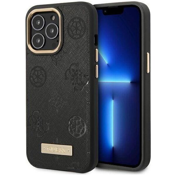 Guess Guess GUHMP14LSAPSTK iPhone 14 Pro 6.1" czarny/black hardcase Peony Logo Plate MagSafe