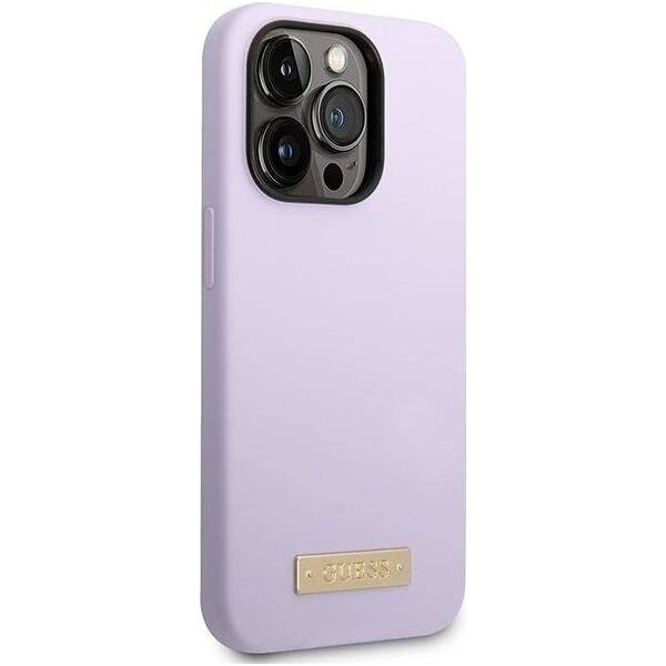 Guess Guess GUHMP14LSBPLU iPhone 14 Pro 6,1" fioletowy/purple hard case Silicone Logo Plate MagSafe