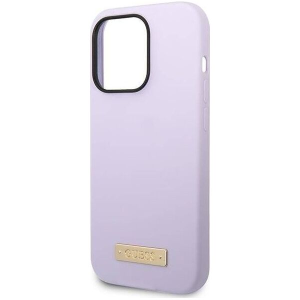 Guess Guess GUHMP14LSBPLU iPhone 14 Pro 6,1" fioletowy/purple hard case Silicone Logo Plate MagSafe