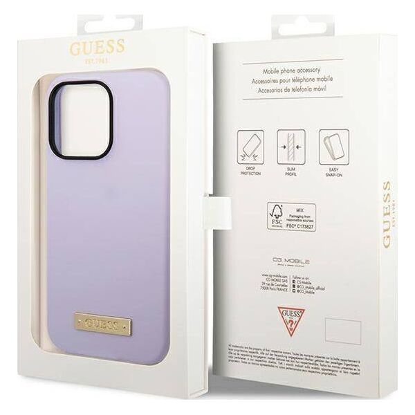 Guess Guess GUHMP14LSBPLU iPhone 14 Pro 6,1" fioletowy/purple hard case Silicone Logo Plate MagSafe