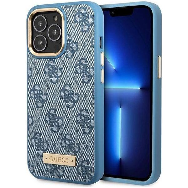 Guess Guess GUHMP14LU4GPRB iPhone 14 Pro 6.1" niebieski/blue hard case 4G Logo Plate MagSafe