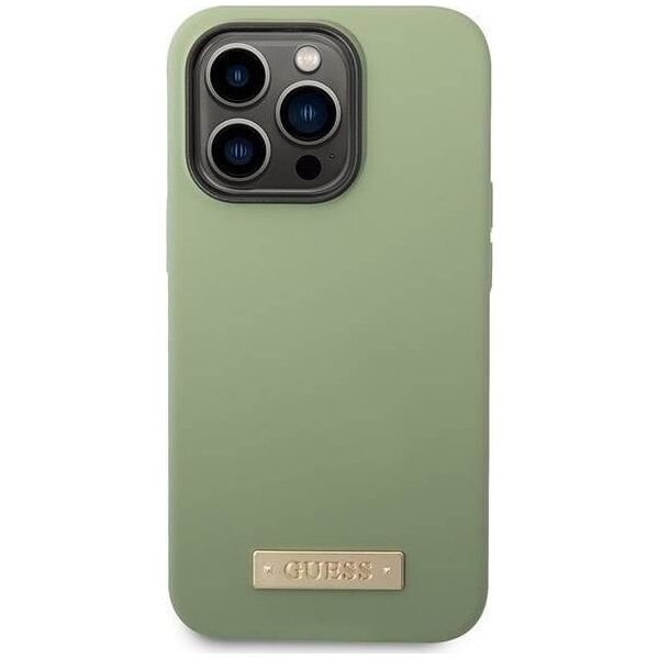 Guess Guess GUHMP14XSBPLA iPhone 14 Pro Max 6.7" zielony/khaki hard case Silicone Logo Plate MagSafe