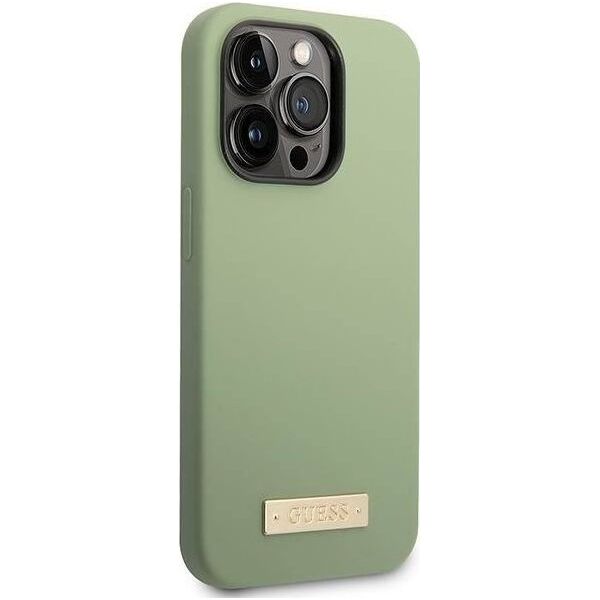Guess Guess GUHMP14XSBPLA iPhone 14 Pro Max 6.7" zielony/khaki hard case Silicone Logo Plate MagSafe