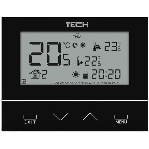 Tech Sterownik pokojowy ST-293v3 czarny, dwustanowy, szklany, montaż podtynkowy