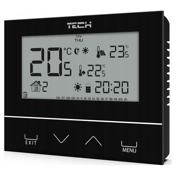 Tech Sterownik pokojowy ST-293v3 czarny, dwustanowy, szklany, montaż podtynkowy