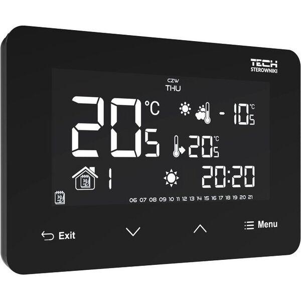 Tech Bezprzewodowy regulator ST-293z v2 czarny, pokojowy dwustanowy (panel przedni ze szkła)