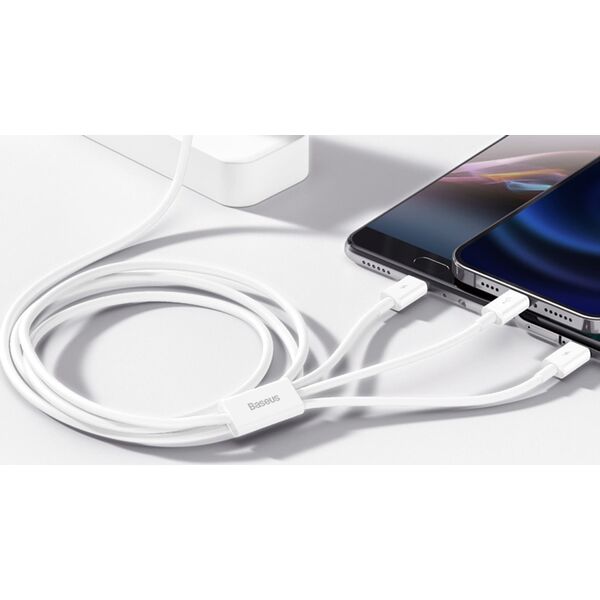 Kabel USB Baseus USB-A - USB-C + microUSB + Lightning 0.5 m Biały (P10320105221-01)